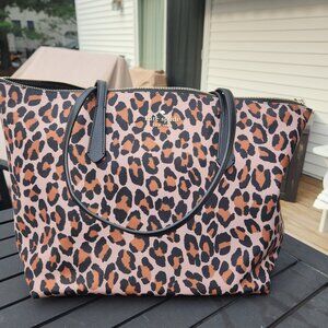 KATE SPADE KITT SPOTTED LEOPARD PRINT NYLON MEDIUM TOTE BNNU